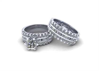 Rhodium Plated Bridal Engagement Ring Set